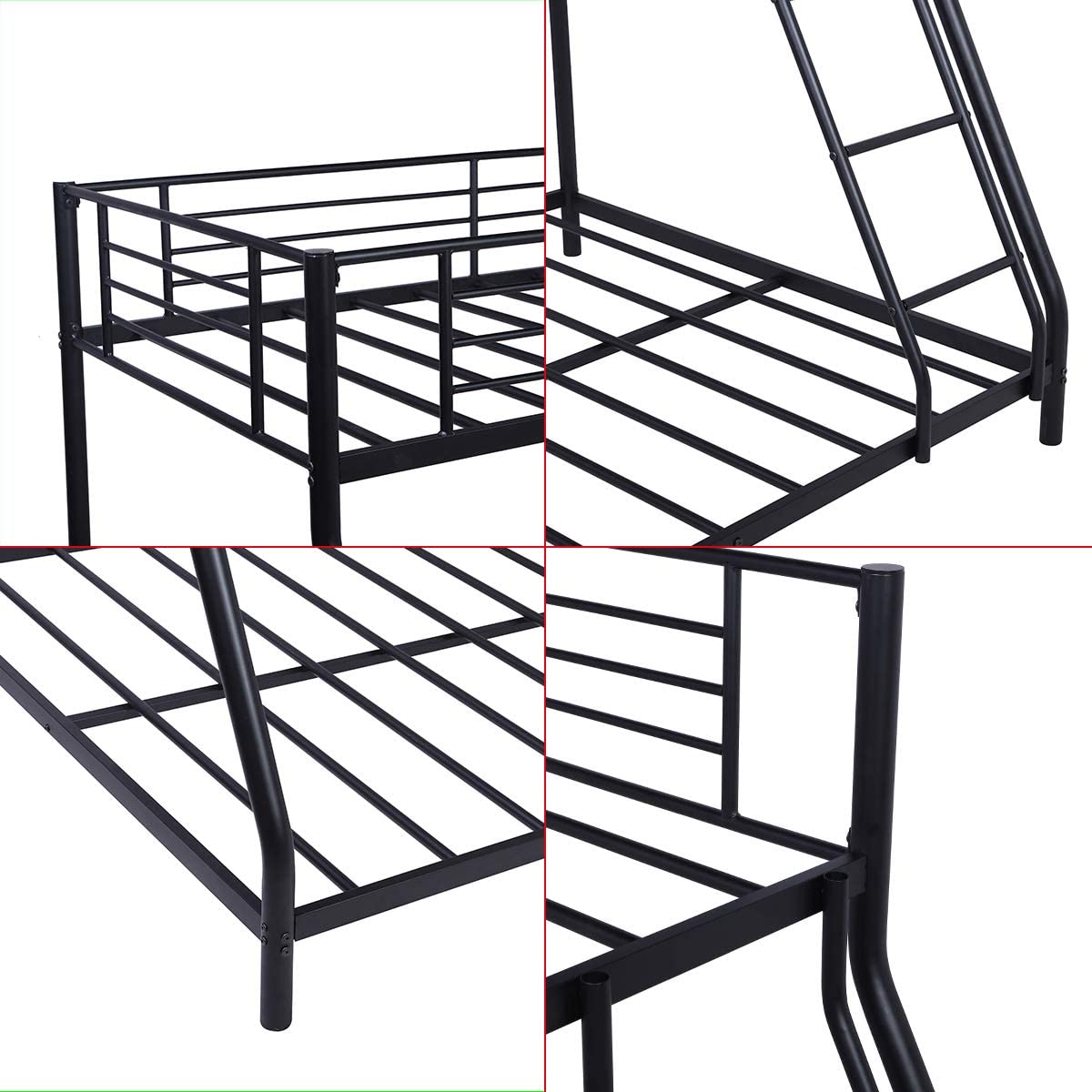 Metal Bunk Bed, Twin Over Full Bed with Ladder & Safety Guardrail, Black, A1242