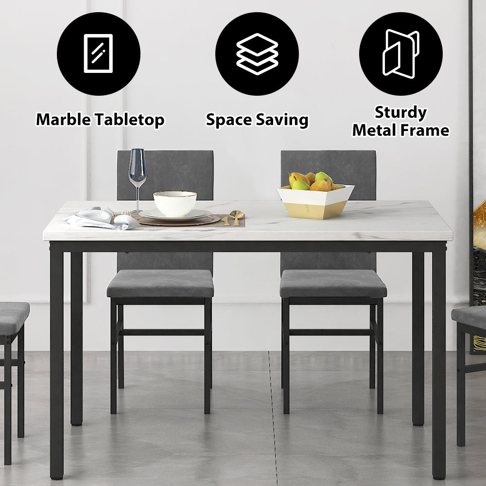 BTMWAY Rectangular Dining Table with Chairs Set for 4, 5 Piece White Faux Marble Dining Table Set with High Back Chairs, Modern Kitchen Dinette Table and Chairs Set for Home, Dining Room, N3286