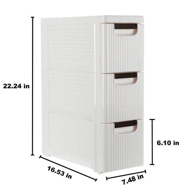 3-Tier Drawer Plastic Storage Cart with Wheels, Rolling Storage Contai ...