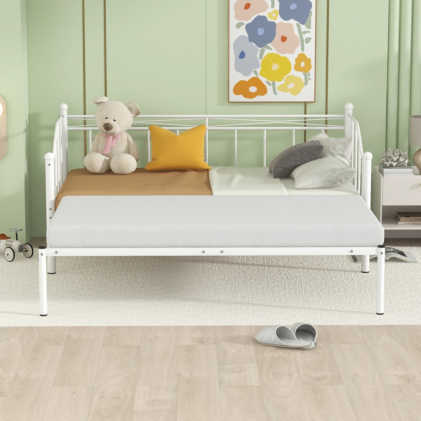 BTMWAY Daybed with Trundle Included, Twin Size Metal Daybed Frame with Adjustable Trundle, Heavy Duty Extendable Daybed with Pop Up Trundle Bed