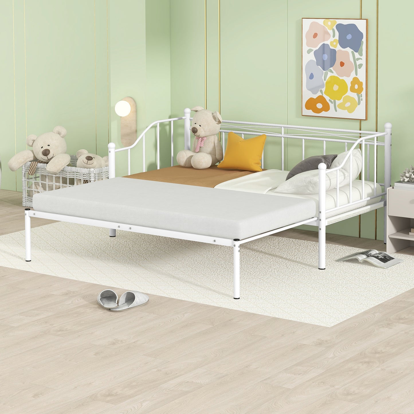 BTMWAY Daybed with Trundle Included, Twin Size Metal Daybed Frame with Adjustable Trundle, Heavy Duty Extendable Daybed with Pop Up Trundle Bed