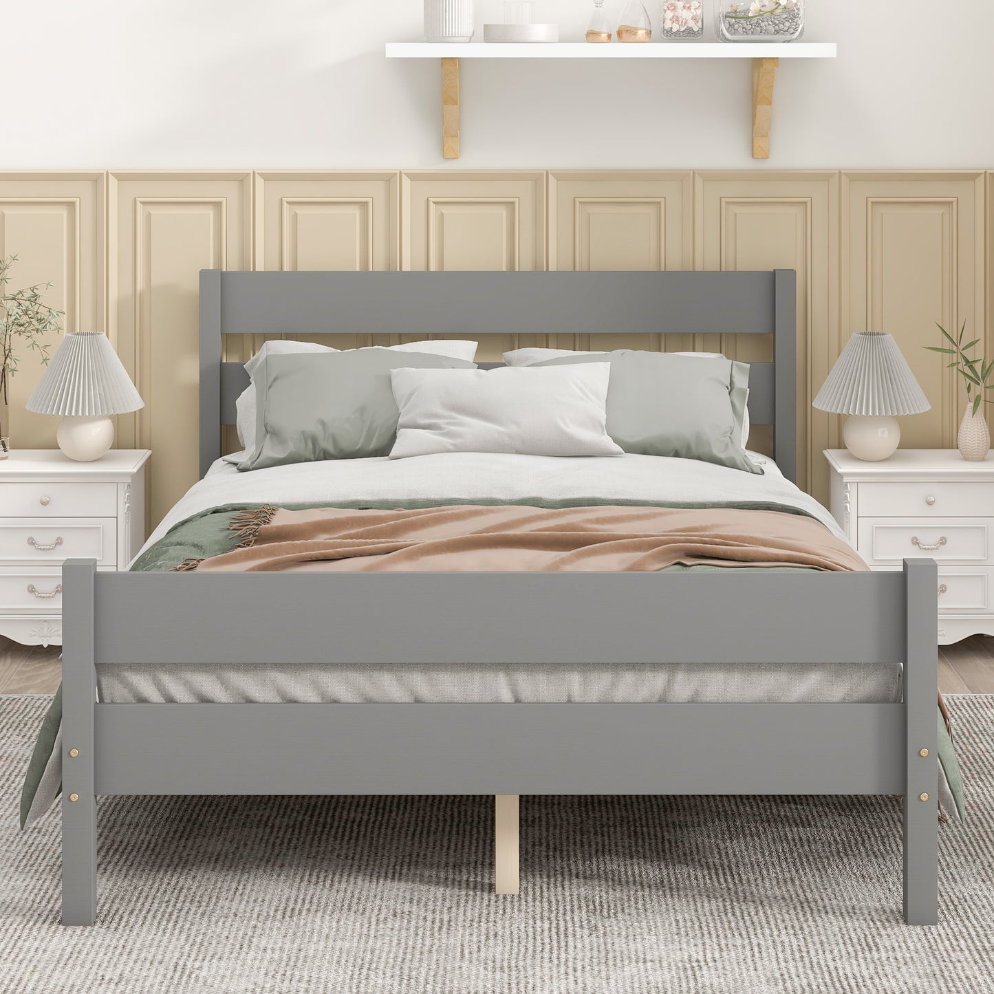 BTMWAY Twin Bed Frame with Headboard, Wood Platform Bed Frame, Modern Twin Size Bed Frame for Kids Teens, No Box Spring Needed, LJC