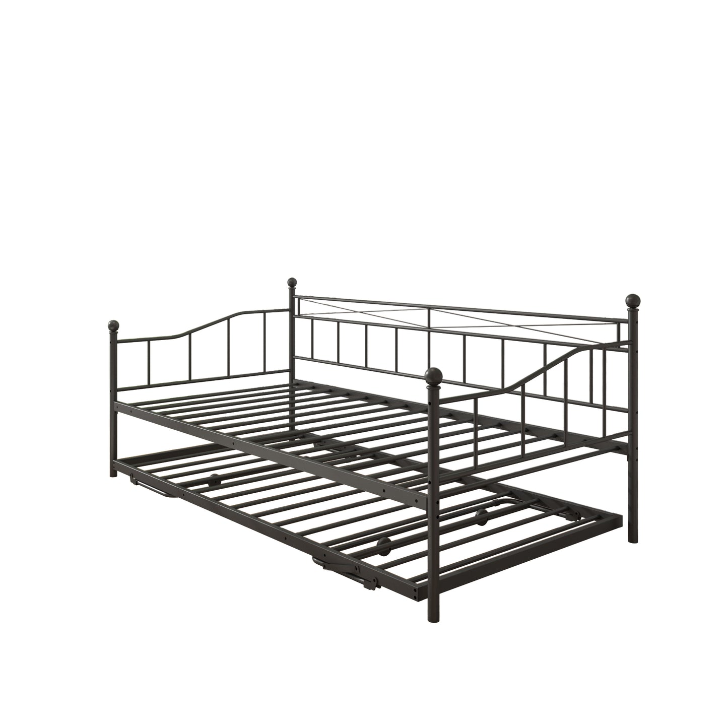 BTMWAY Daybed with Trundle Included, Twin Size Metal Daybed Frame with Adjustable Trundle, Heavy Duty Extendable Daybed with Pop Up Trundle Bed