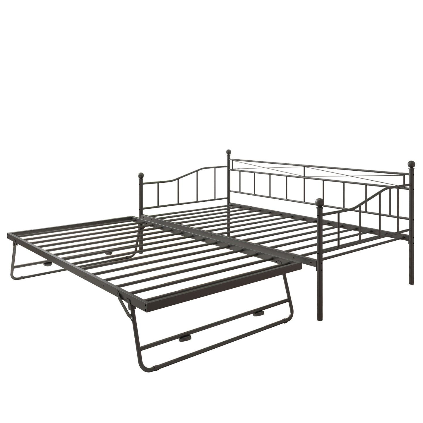 BTMWAY Daybed with Trundle Included, Twin Size Metal Daybed Frame with Adjustable Trundle, Heavy Duty Extendable Daybed with Pop Up Trundle Bed