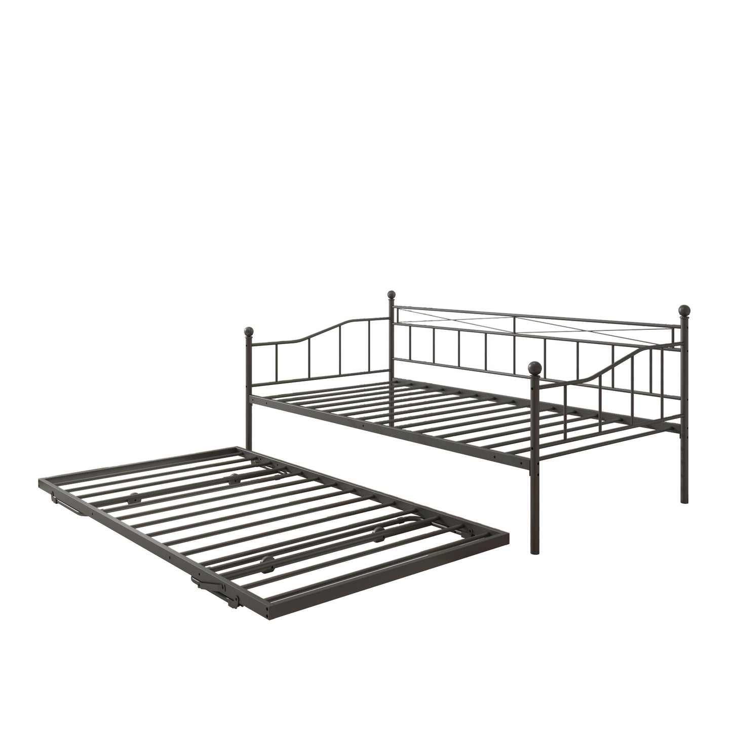 BTMWAY Daybed with Trundle Included, Twin Size Metal Daybed Frame with Adjustable Trundle, Heavy Duty Extendable Daybed with Pop Up Trundle Bed