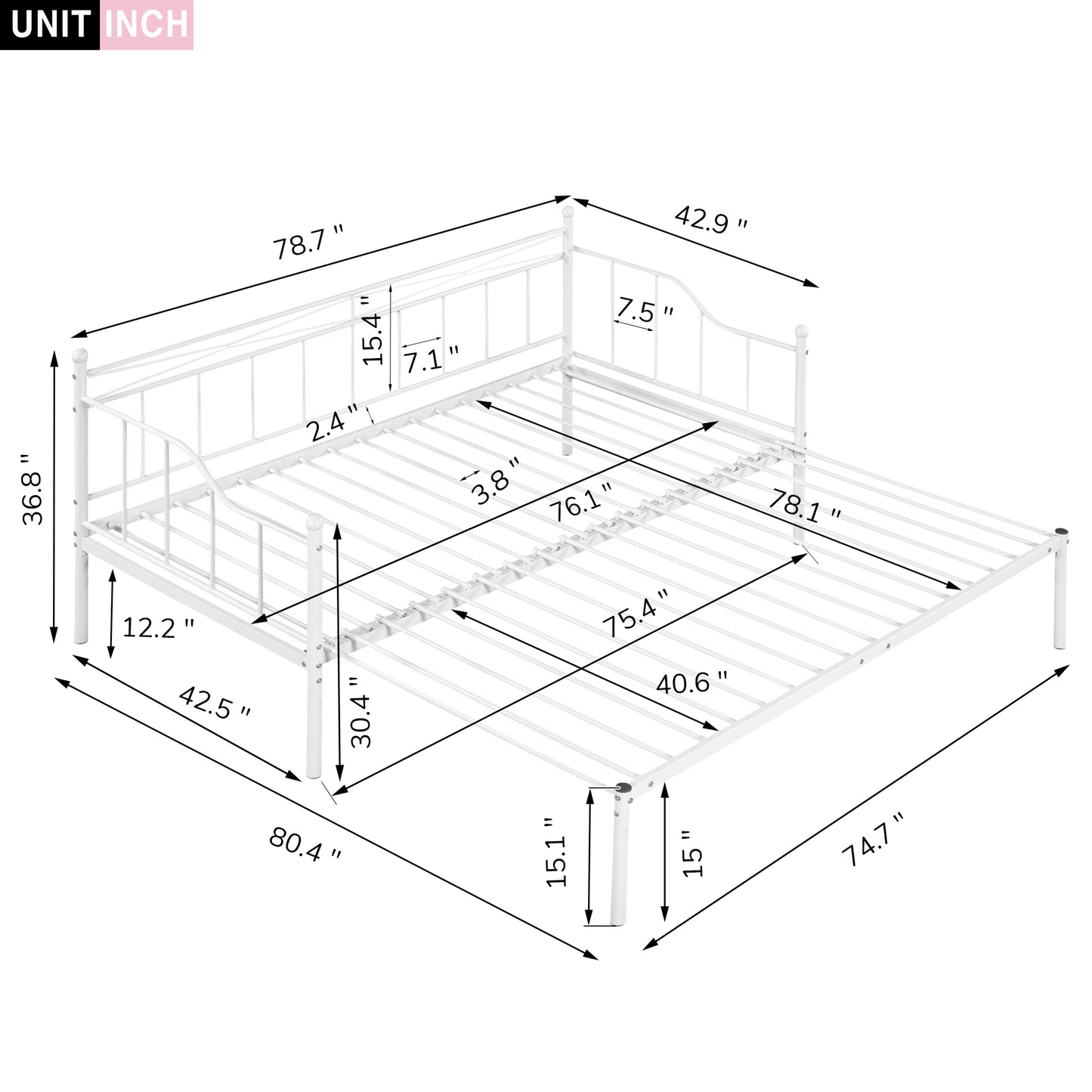 BTMWAY Daybed with Trundle Included, Twin Size Metal Daybed Frame with Adjustable Trundle, Heavy Duty Extendable Daybed with Pop Up Trundle Bed