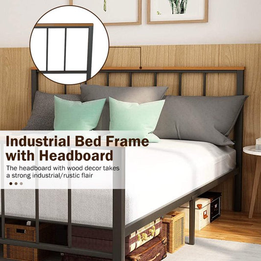 Metal Bed Frame Full Size, Black Platform Bed Frame Double Size, Full Bed Frame for Kids Adults, Full Platform Bed with Headboard&Footboard, Industrial Bedroom Furniture for Kids Adults, A4393