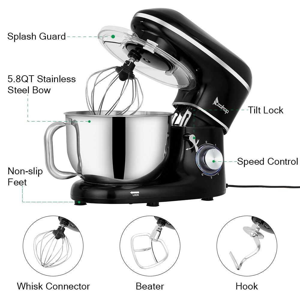 Food Stand Mixer for Kitchen, 4.5QT 660w Tilt-Head Electric Mixer with Dough Hook, Wire Whip, Beater, Black