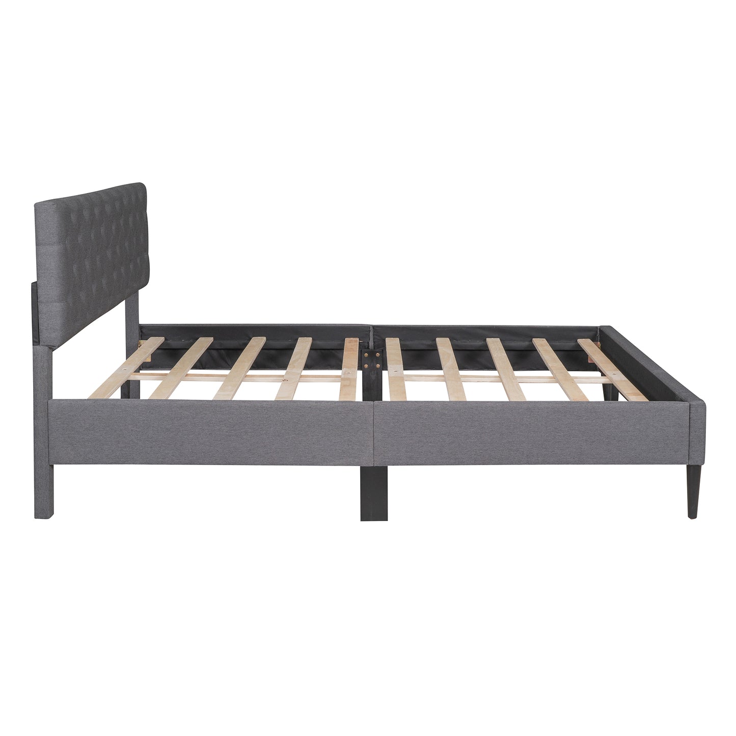 BTMWAY Full Size Bed Frame, New Upgraded Linen Fabric Upholstered Platform Bed with Button Tufted Headboard, LJC