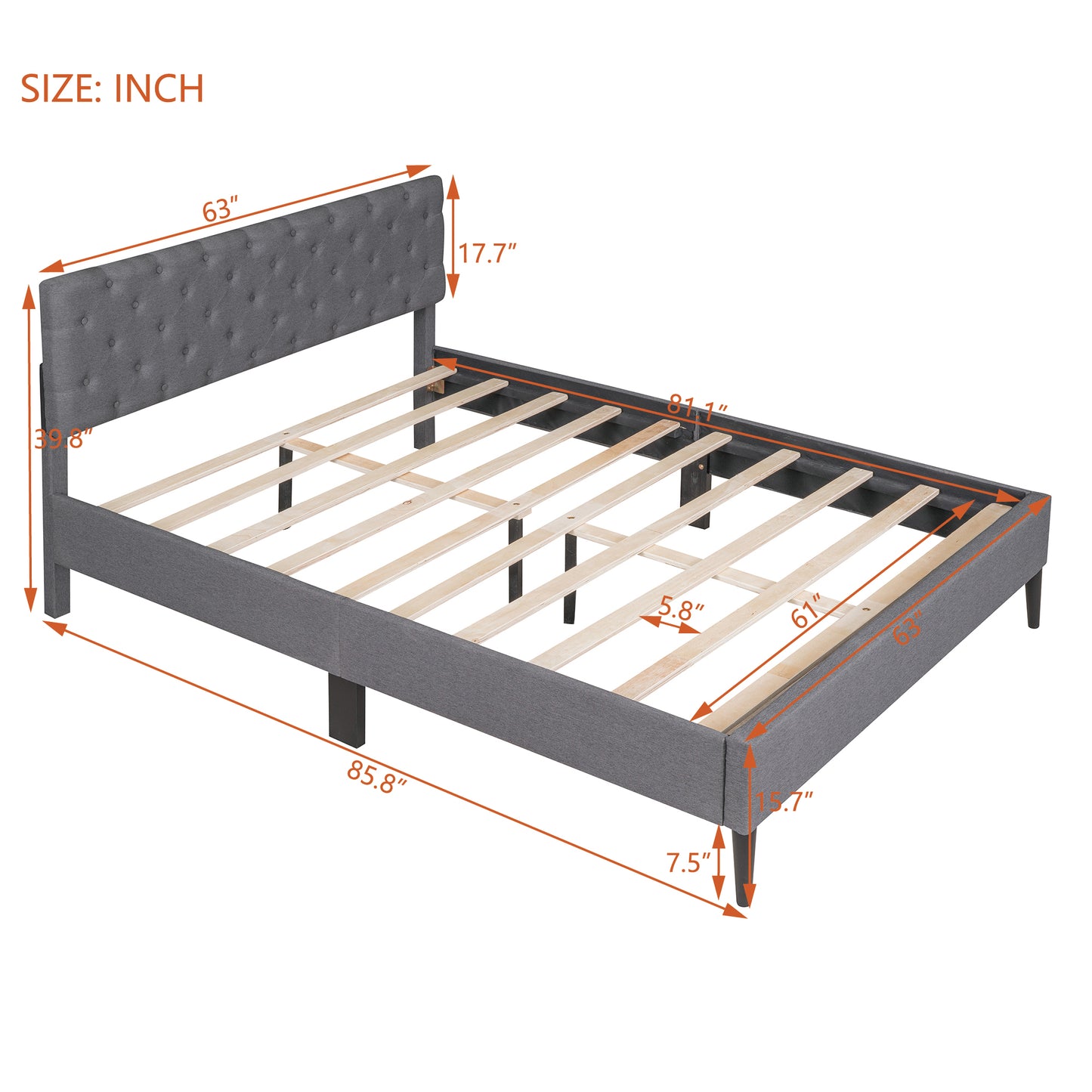 BTMWAY Upholstered Bed Frame, New Upgraded Upholstered Fabric Platform Bed with Headboard, LJC