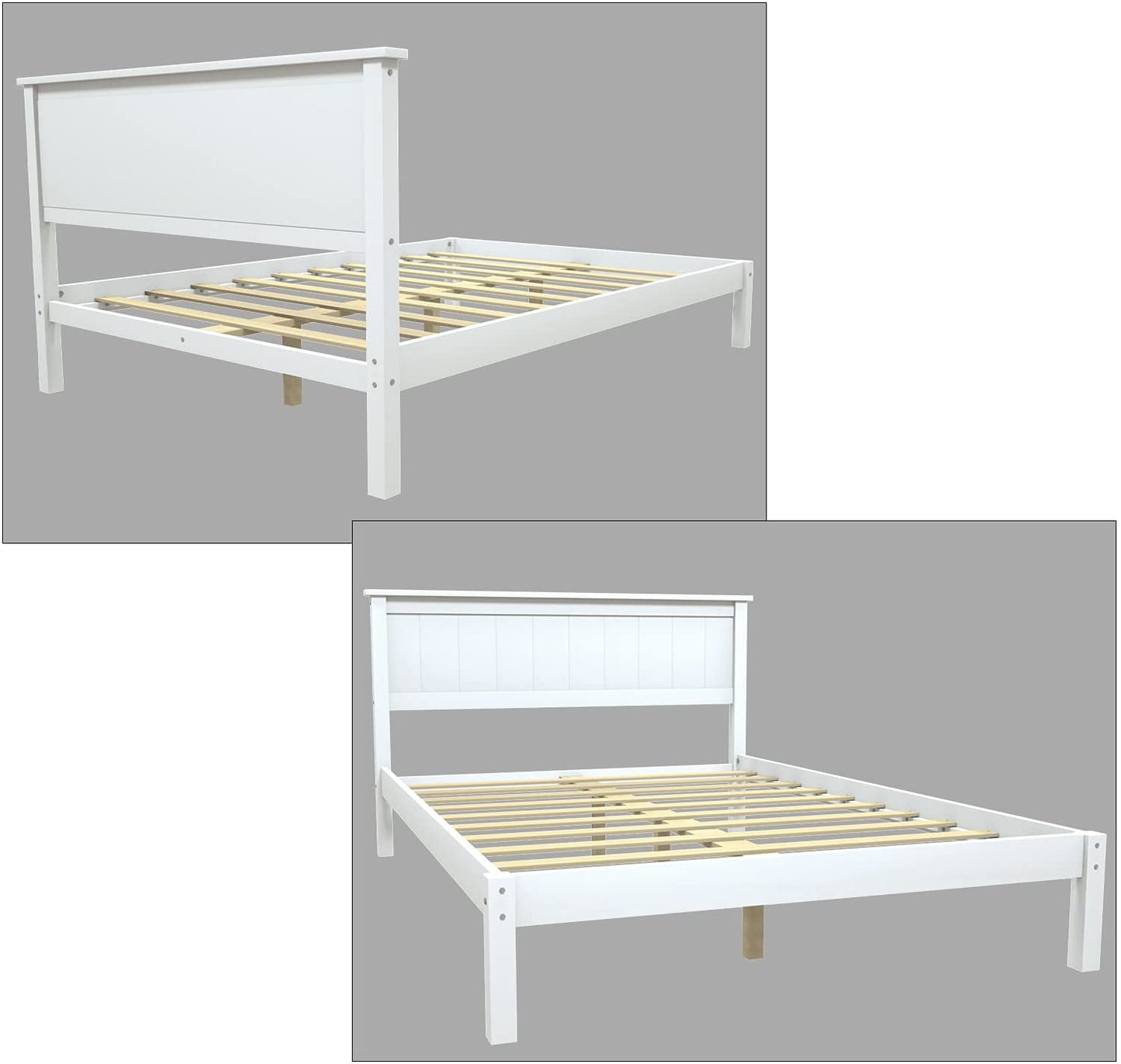 Queen Bed Frame, Wooden Platform Bed Frame Queen Size, White, A02