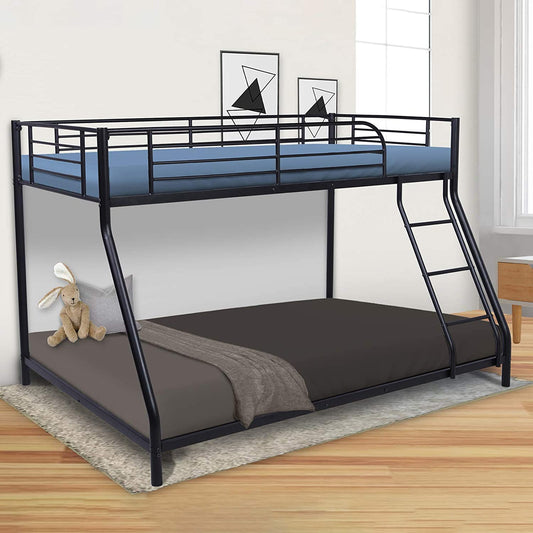 Metal Bunk Bed, Twin Over Full Bed with Ladder & Safety Guardrail, Black, A1242