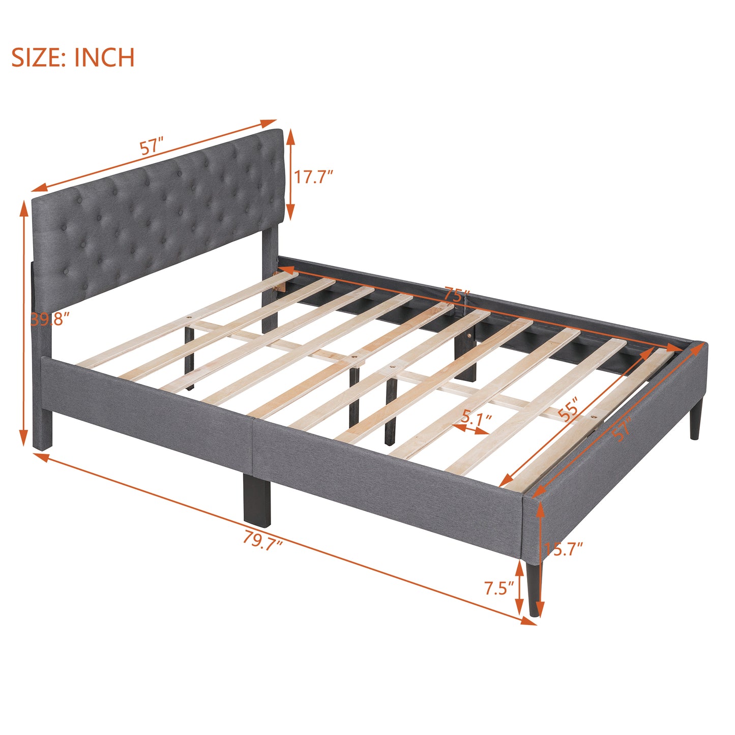 BTMWAY Full Size Bed Frame, New Upgraded Linen Fabric Upholstered Platform Bed with Button Tufted Headboard, LJC