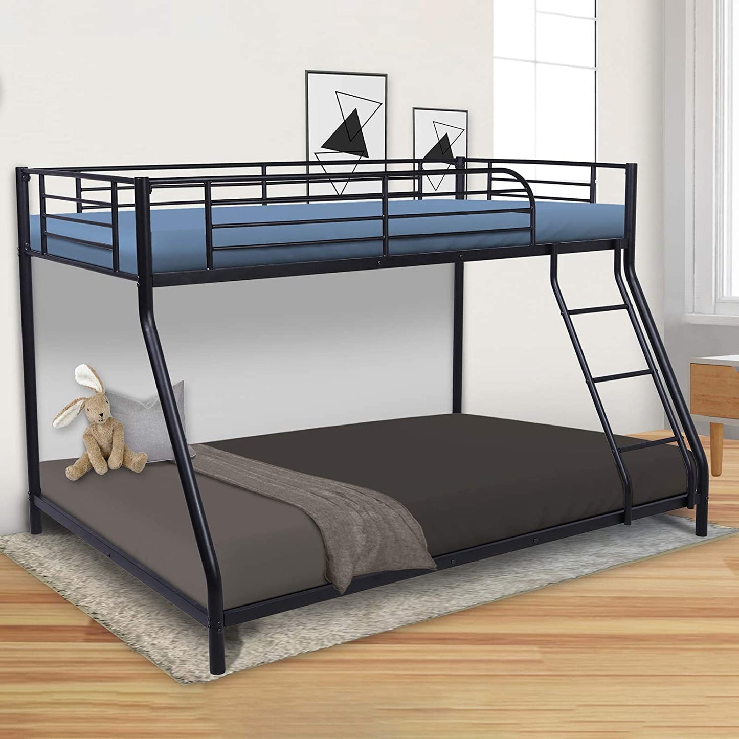 Metal Bunk Bed, Twin Over Full Bunk Bed with Ladder&Safety Guardrail, A07