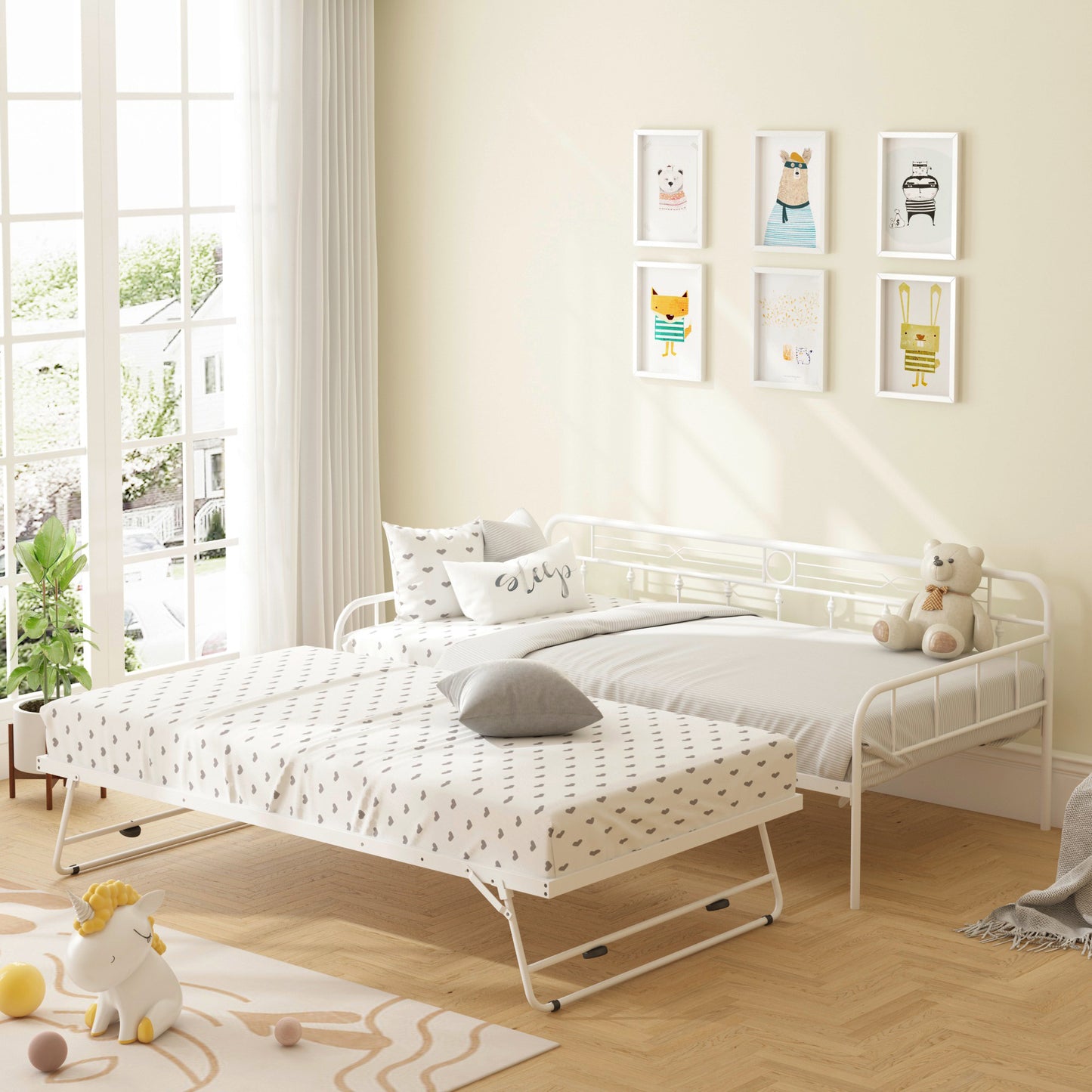 BTMWAY Twin Daybed with Trundle Included, Metal Daybed Frame with Pull-Out Trundle Bed