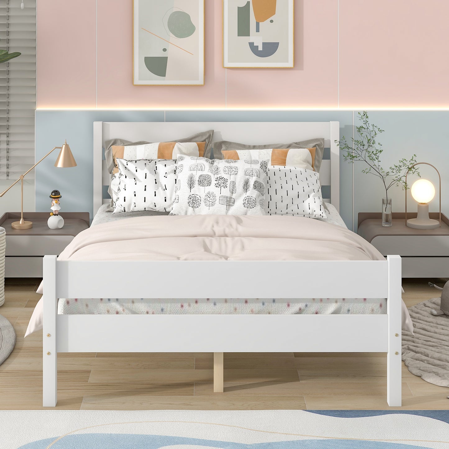 BTMWAY Wood Twin Bed Frame for Kids, Solid Wood Platform Bed Frame with Headboard and Footboard, LJC