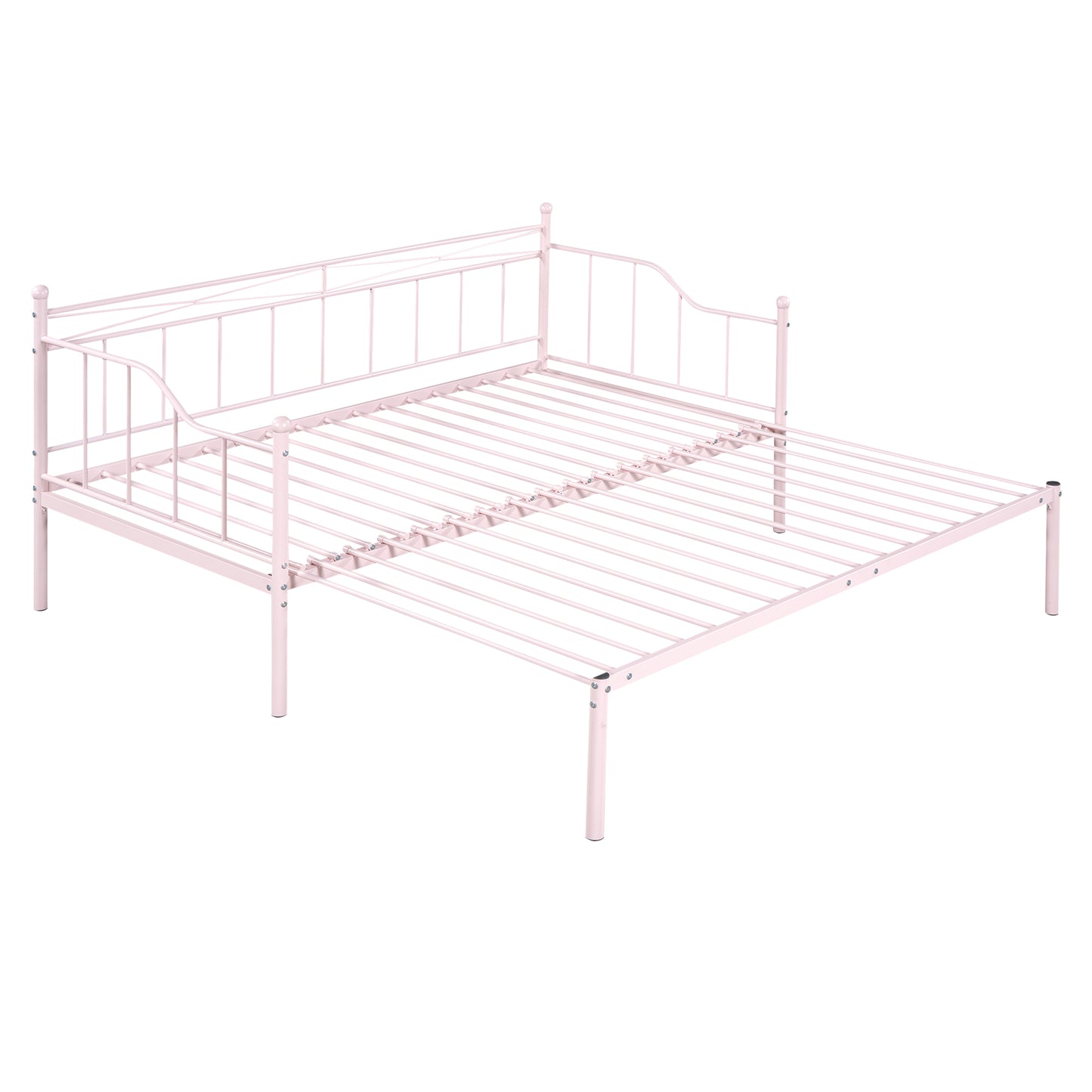 BTMWAY Daybed with Trundle Included, Twin Size Metal Daybed Frame with Adjustable Trundle, Heavy Duty Extendable Daybed with Pop Up Trundle Bed