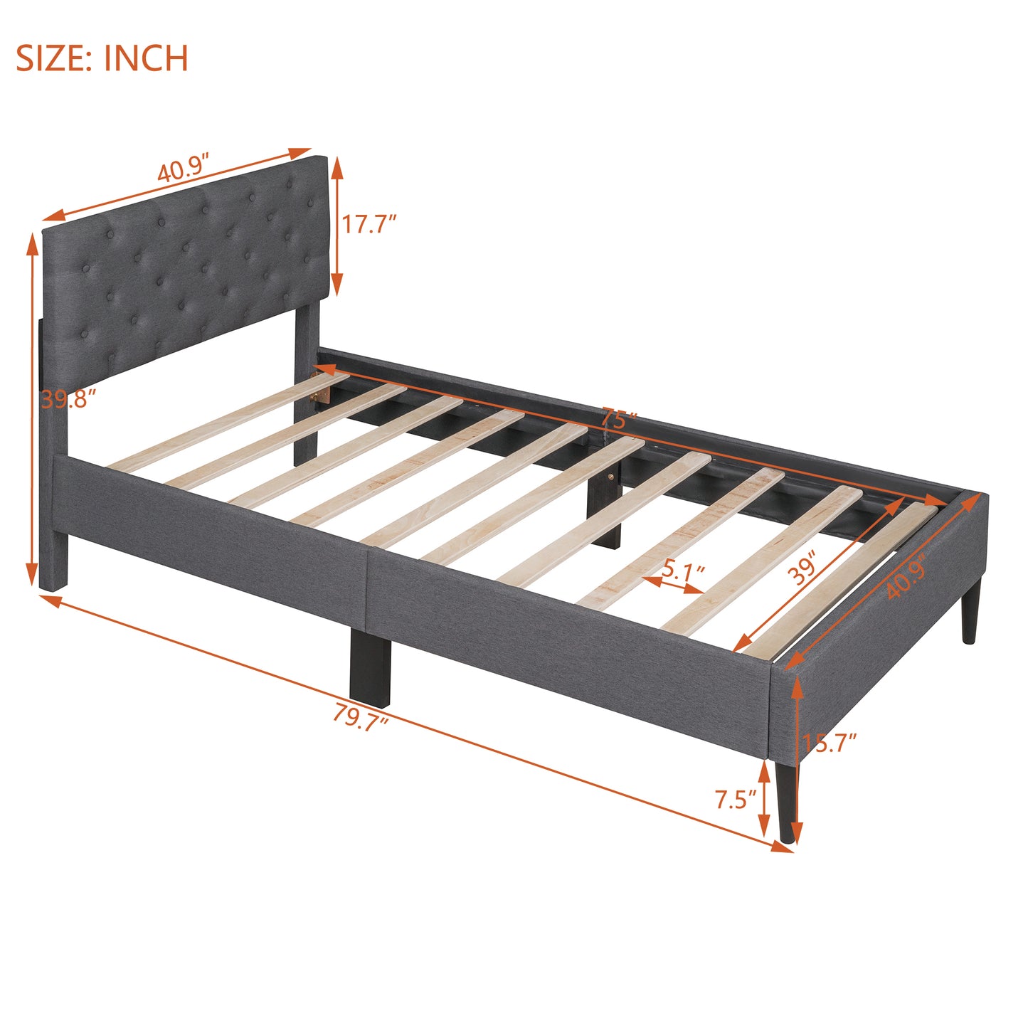 BTMWAY Upholstered Bed Frame, New Upgraded Upholstered Fabric Platform Bed with Headboard, LJC