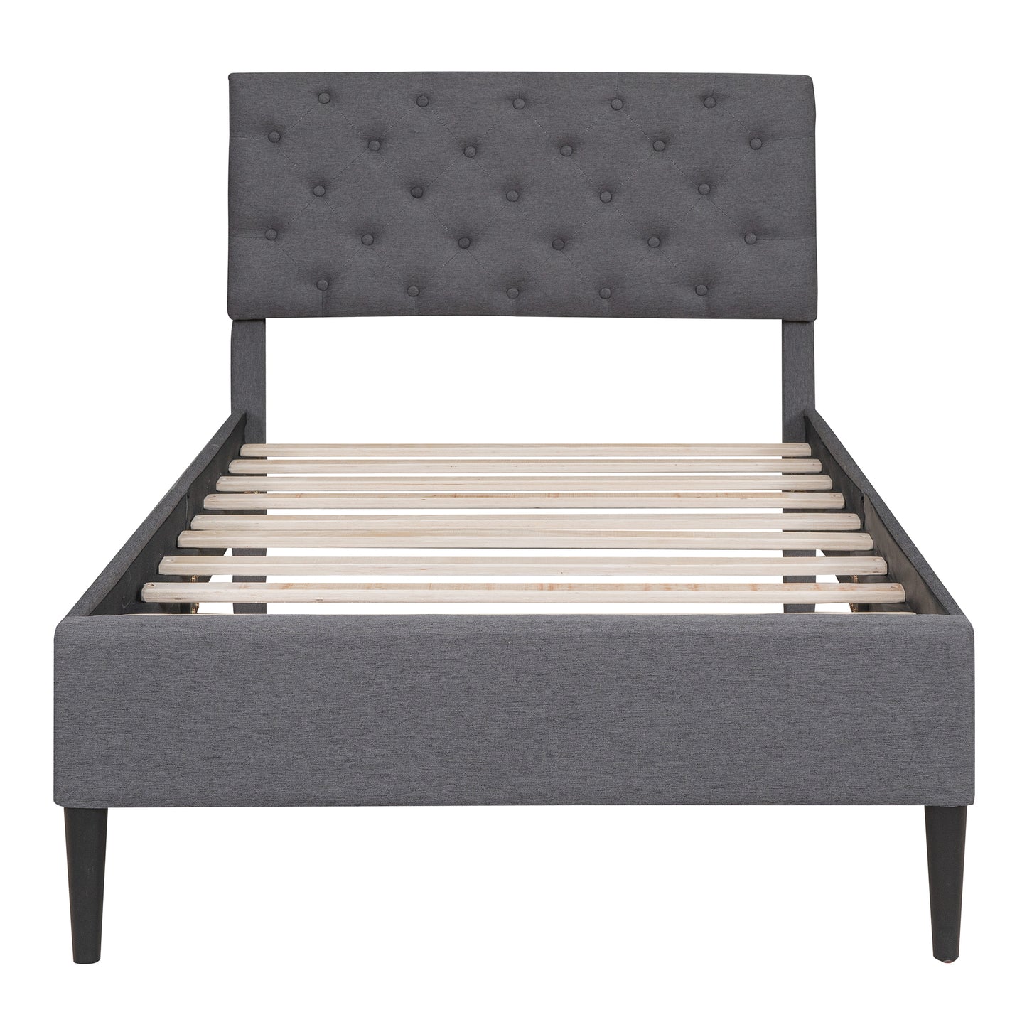 BTMWAY Full Size Bed Frame, New Upgraded Linen Fabric Upholstered Platform Bed with Button Tufted Headboard, LJC