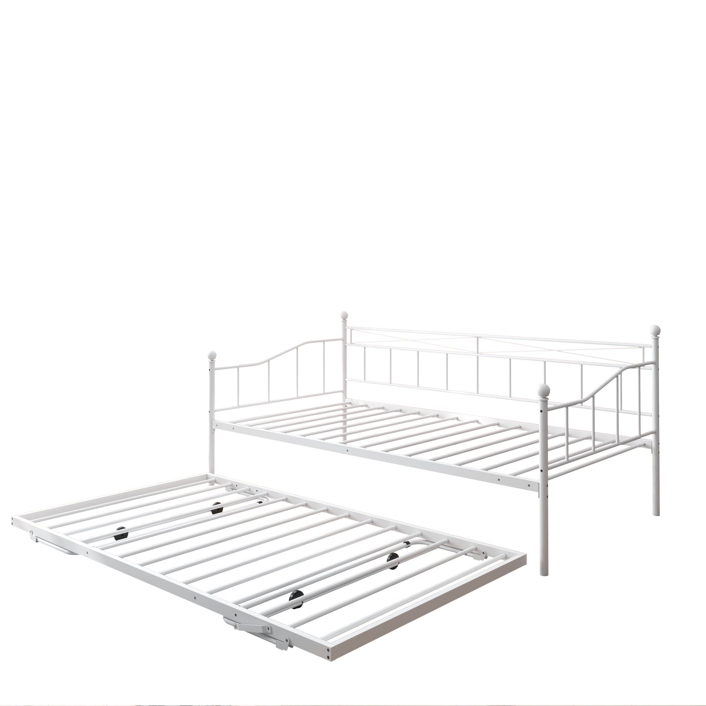 BTMWAY Daybed with Trundle Included, Twin Size Metal Daybed Frame with Adjustable Trundle, Heavy Duty Extendable Daybed with Pop Up Trundle Bed