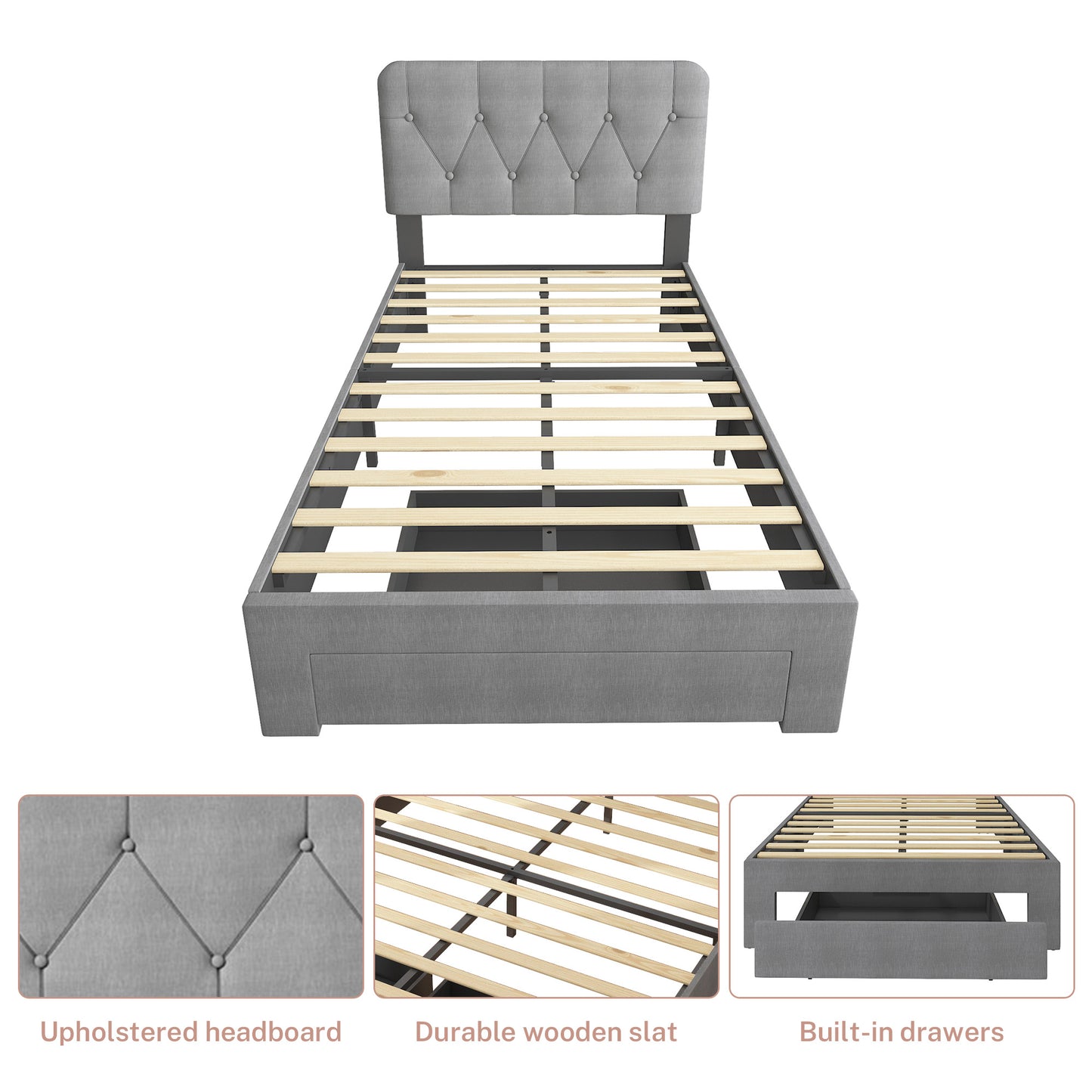 BTMWAY Queen Storage Bed Frame with Drawers, No Box Spring Needed
