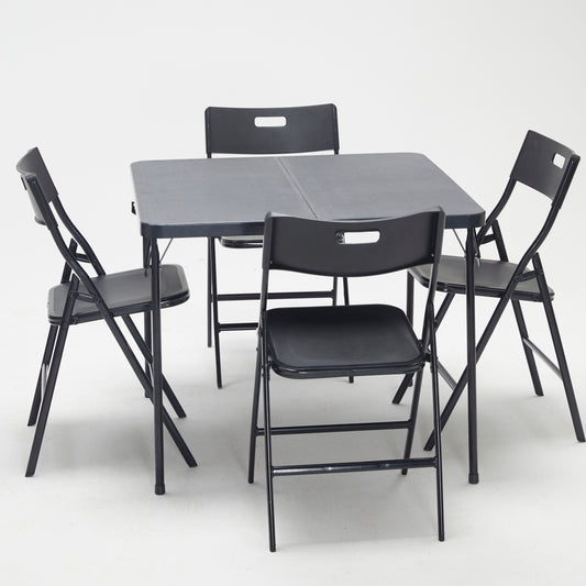 BTMWAY 5 Piece Card Table and Chairs Set, Folding Outdoor Furniture Set with 1 Square Table and 4 Chairs