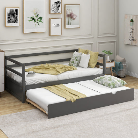 BTMWAY Twin Daybed with Trundle Included, Modern Wood Daybed Frame with Trundle Bed, No Box Spring Needed, Gray