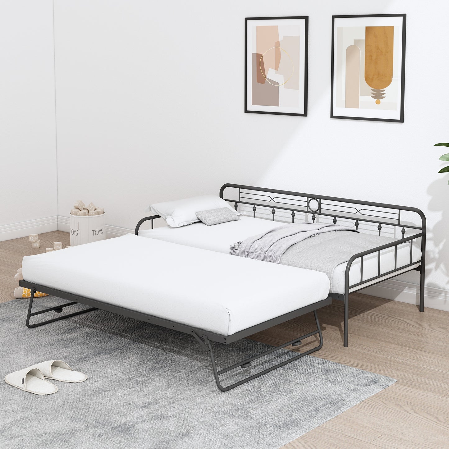 BTMWAY Twin Daybed with Trundle Included, Metal Daybed Frame with Pull-Out Trundle Bed