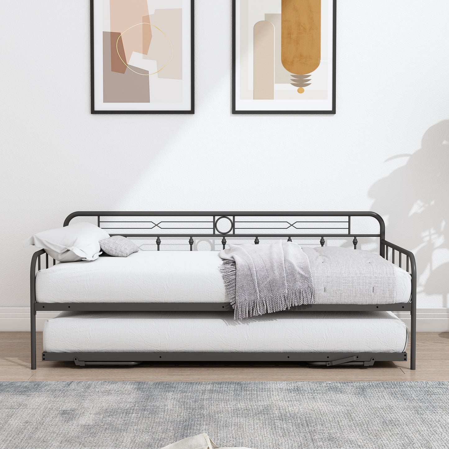 BTMWAY Twin Daybed with Trundle Included, Metal Daybed Frame with Pull-Out Trundle Bed