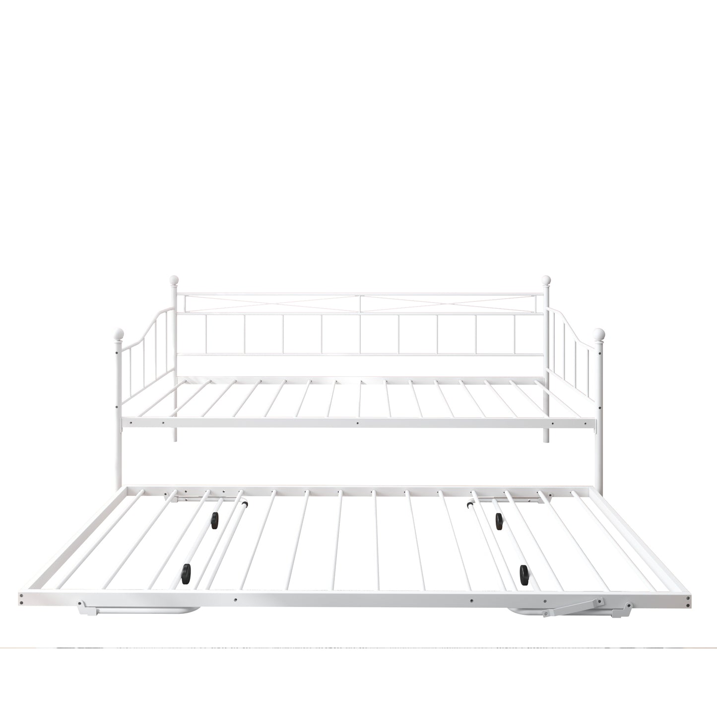 BTMWAY Daybed with Trundle Included, Twin Size Metal Daybed Frame with Adjustable Trundle, Heavy Duty Extendable Daybed with Pop Up Trundle Bed