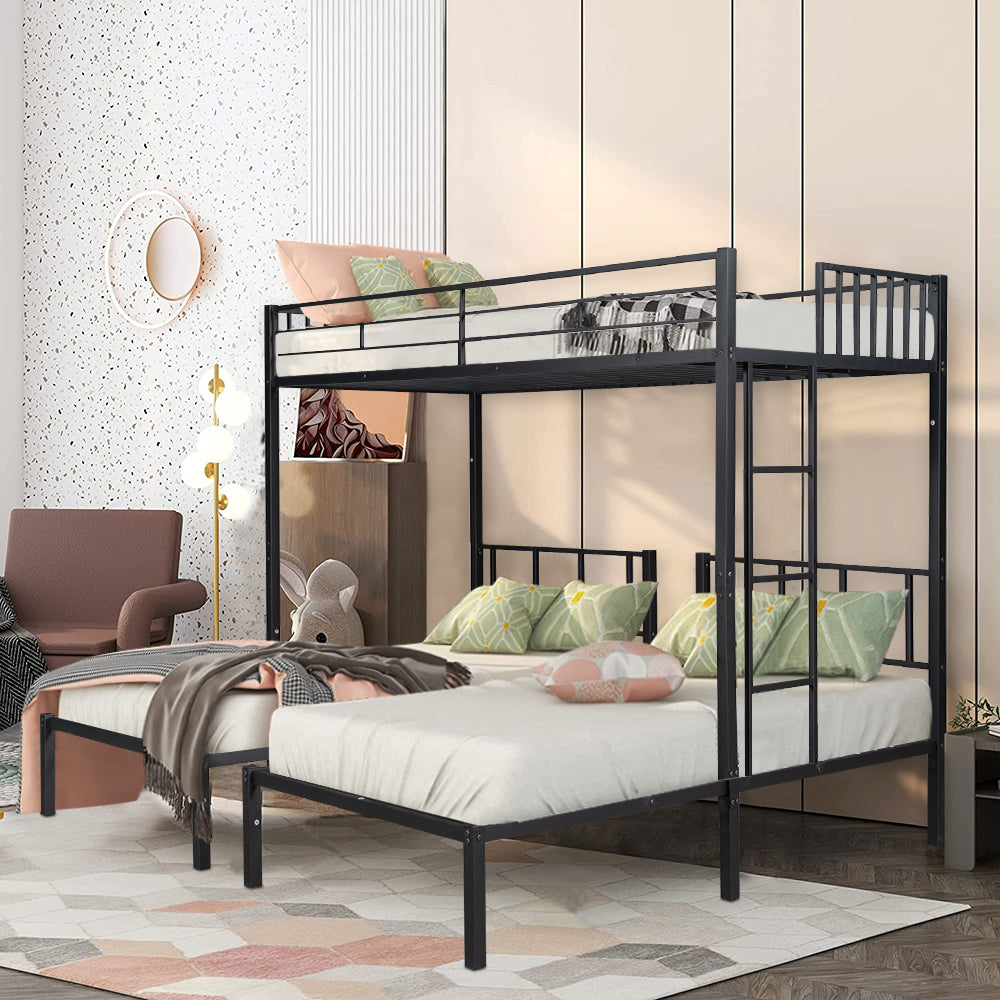 Twin Over Twin Over Twin Bunk Bed, BTMWAY Modern Metal Triple Bunk Beds, Convert into 3 Twin Beds, No Box Spring Needed, Black, R1213