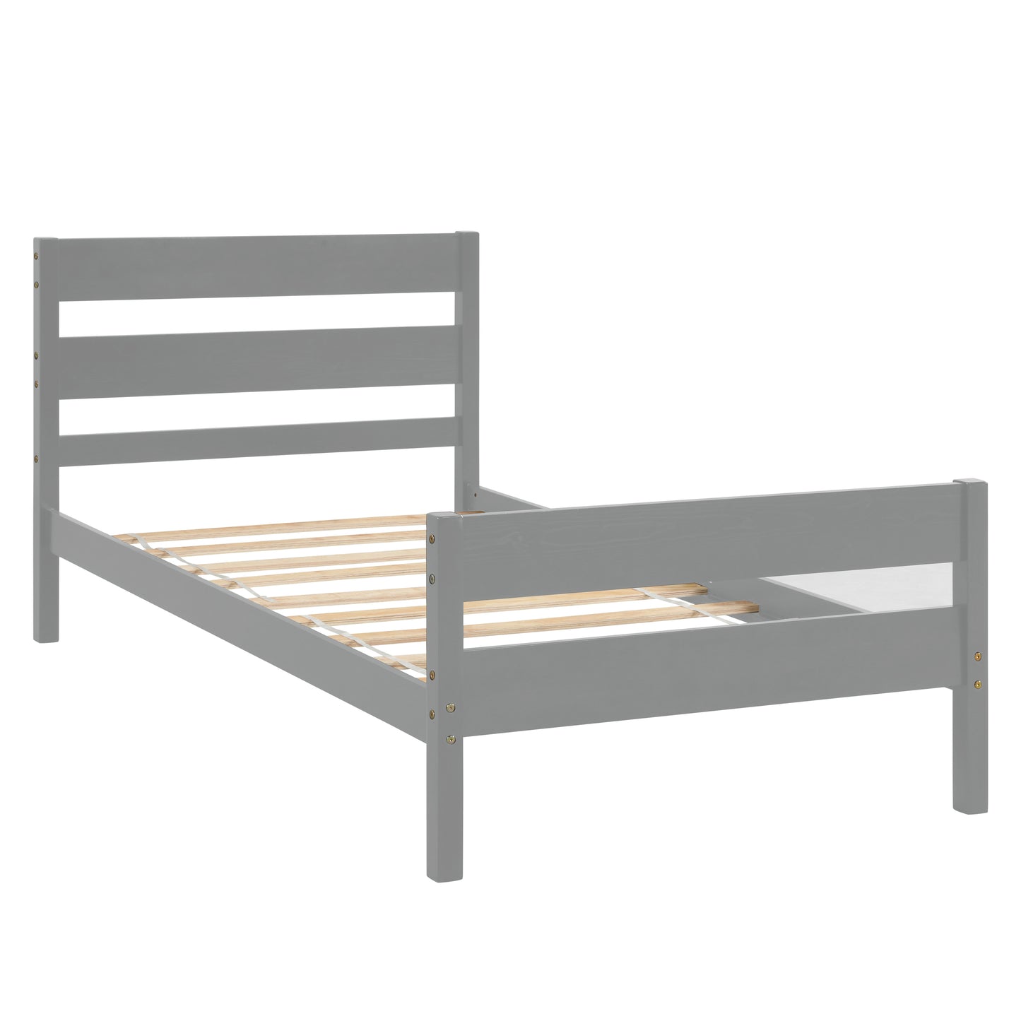 BTMWAY Wood Twin Bed Frame for Kids, Solid Wood Platform Bed Frame with Headboard and Footboard, LJC