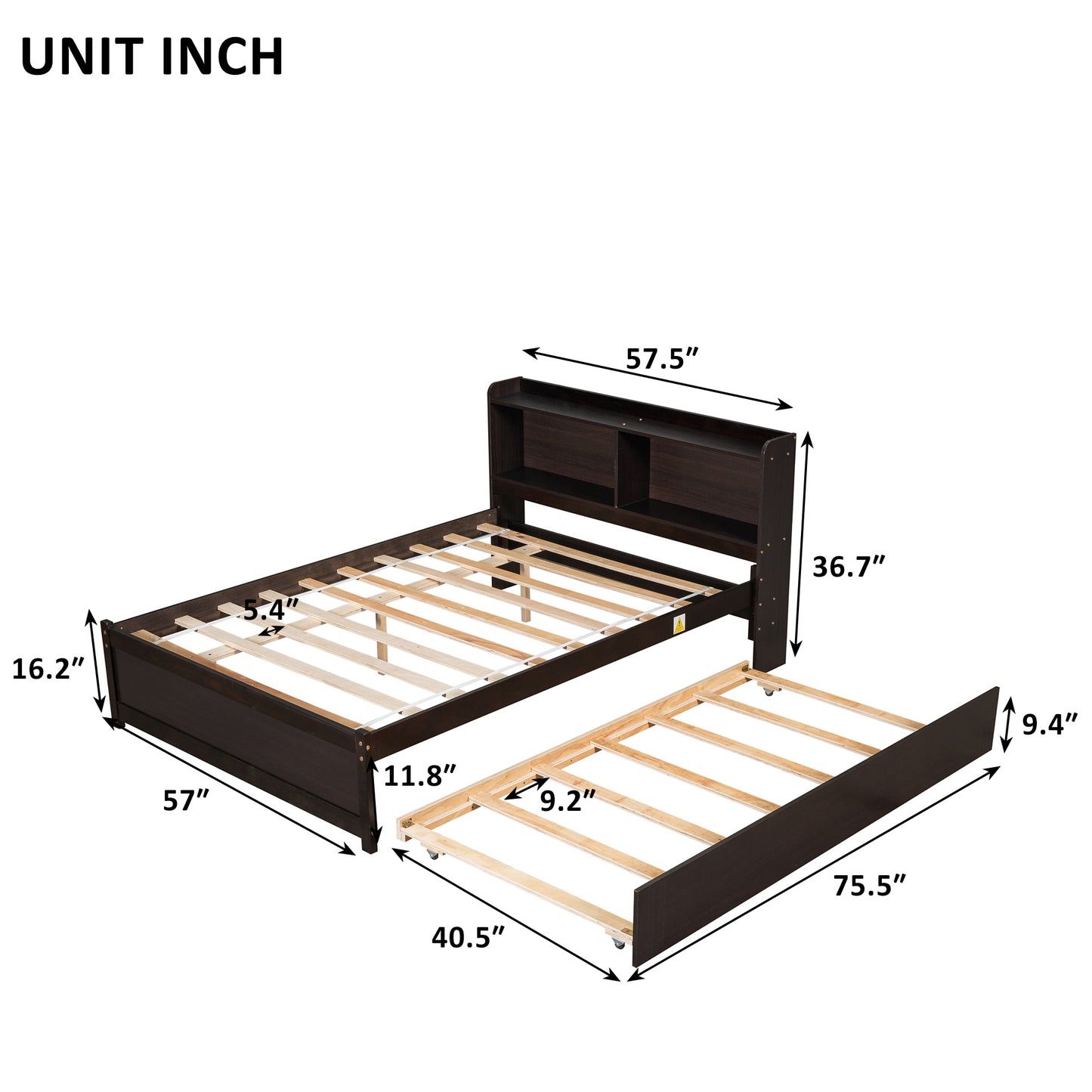 BTMWAY Full Bed with Trundle, New Upgraded Solid Wood Bed Frame, Modern Full Size Platform Bed with Headboard and Trundle Included