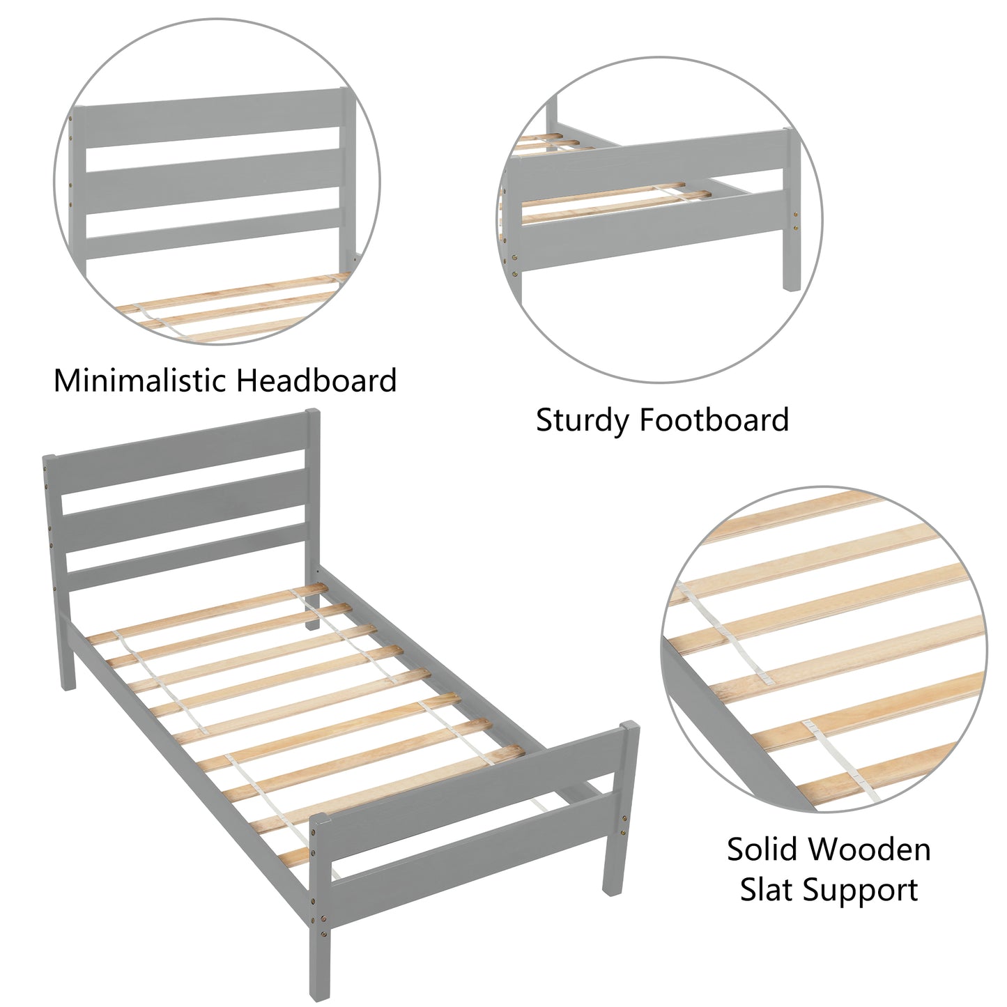 BTMWAY Wood Twin Bed Frame for Kids, Solid Wood Platform Bed Frame with Headboard and Footboard, LJC