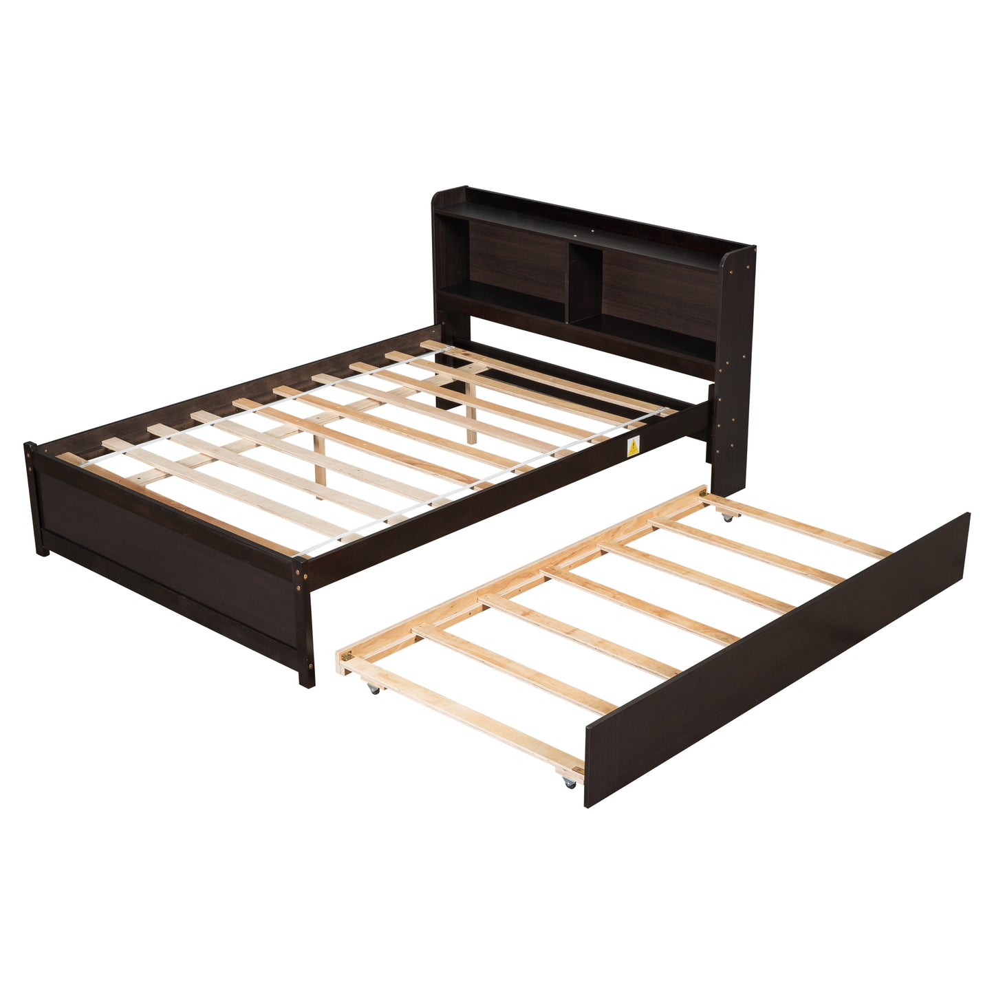 BTMWAY Full Bed with Trundle, New Upgraded Solid Wood Bed Frame, Modern Full Size Platform Bed with Headboard and Trundle Included