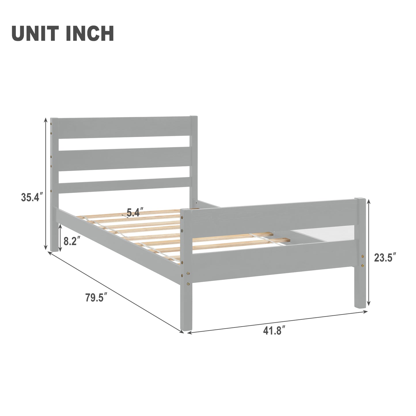 BTMWAY Twin Bed Frame with Headboard, Wood Platform Bed Frame, Modern Twin Size Bed Frame for Kids Teens, No Box Spring Needed, LJC