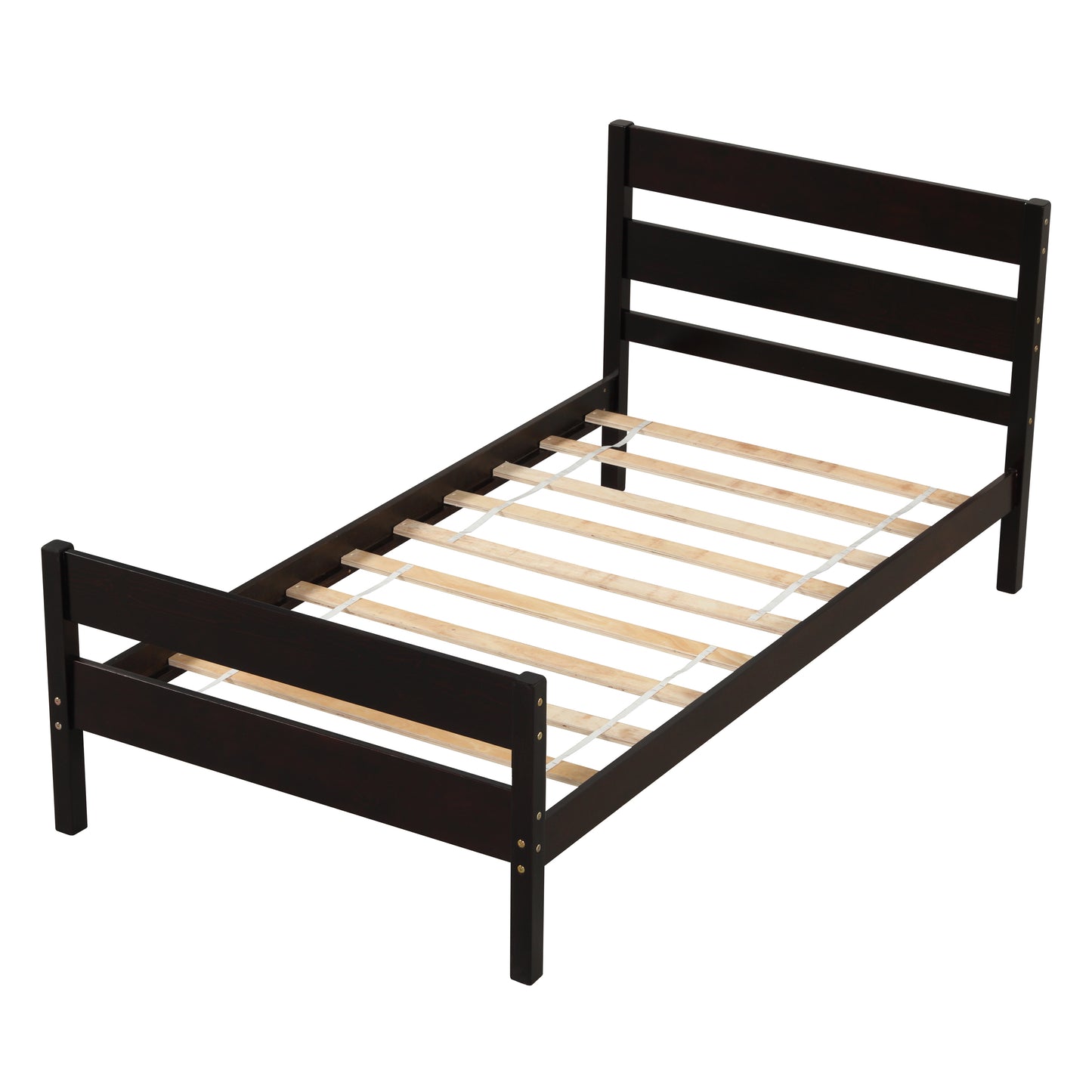 BTMWAY Wood Twin Bed Frame for Kids, Solid Wood Platform Bed Frame with Headboard and Footboard, LJC