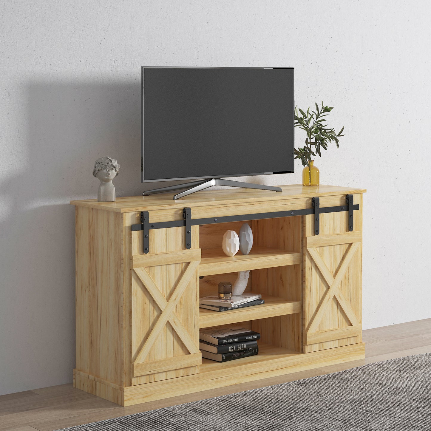 BTMWAY Farmhouse Barn Door TV Stand, LJC