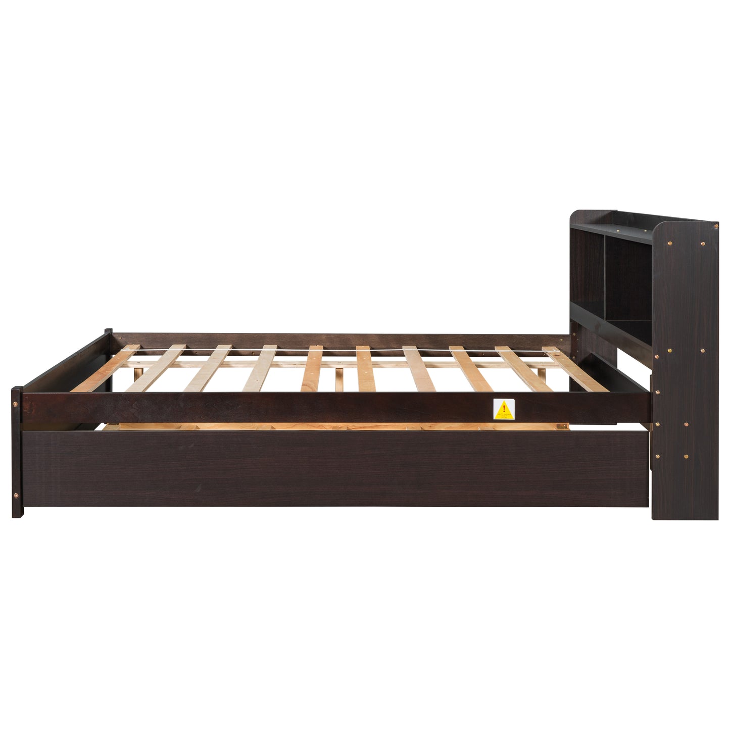 BTMWAY Full Bed with Trundle, New Upgraded Solid Wood Bed Frame, Modern Full Size Platform Bed with Headboard and Trundle Included