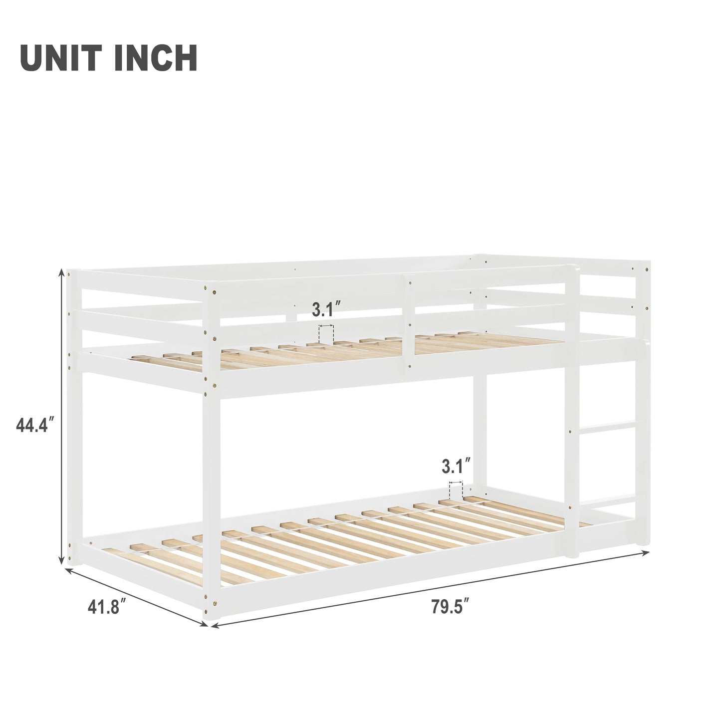 BTMWAY Low Bunk Beds for Kids, New Upgraded Twin Over Twin Floor Bunk Bed with Safety Guard Rail and Ladder