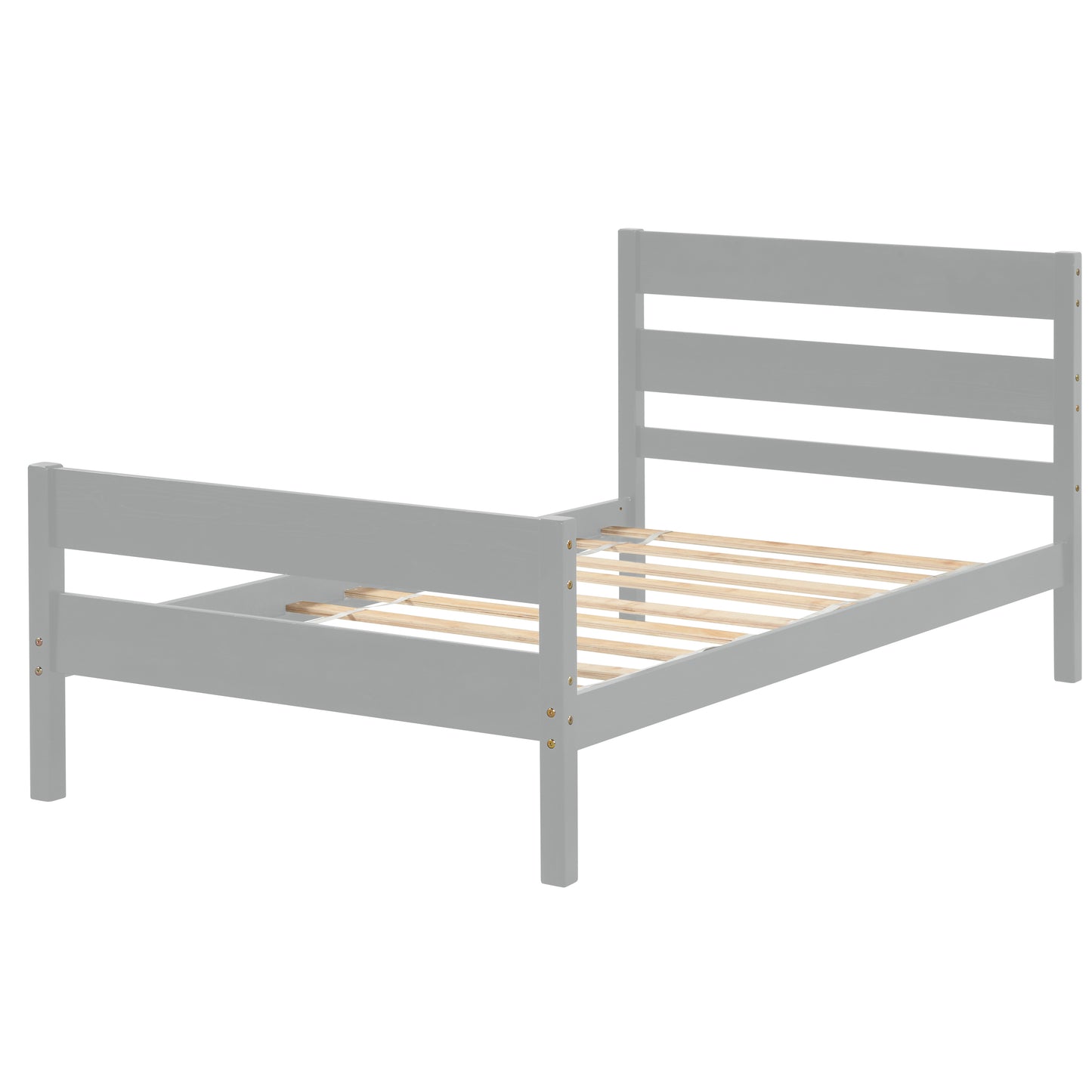 BTMWAY Wood Twin Bed Frame for Kids, Solid Wood Platform Bed Frame with Headboard and Footboard, LJC