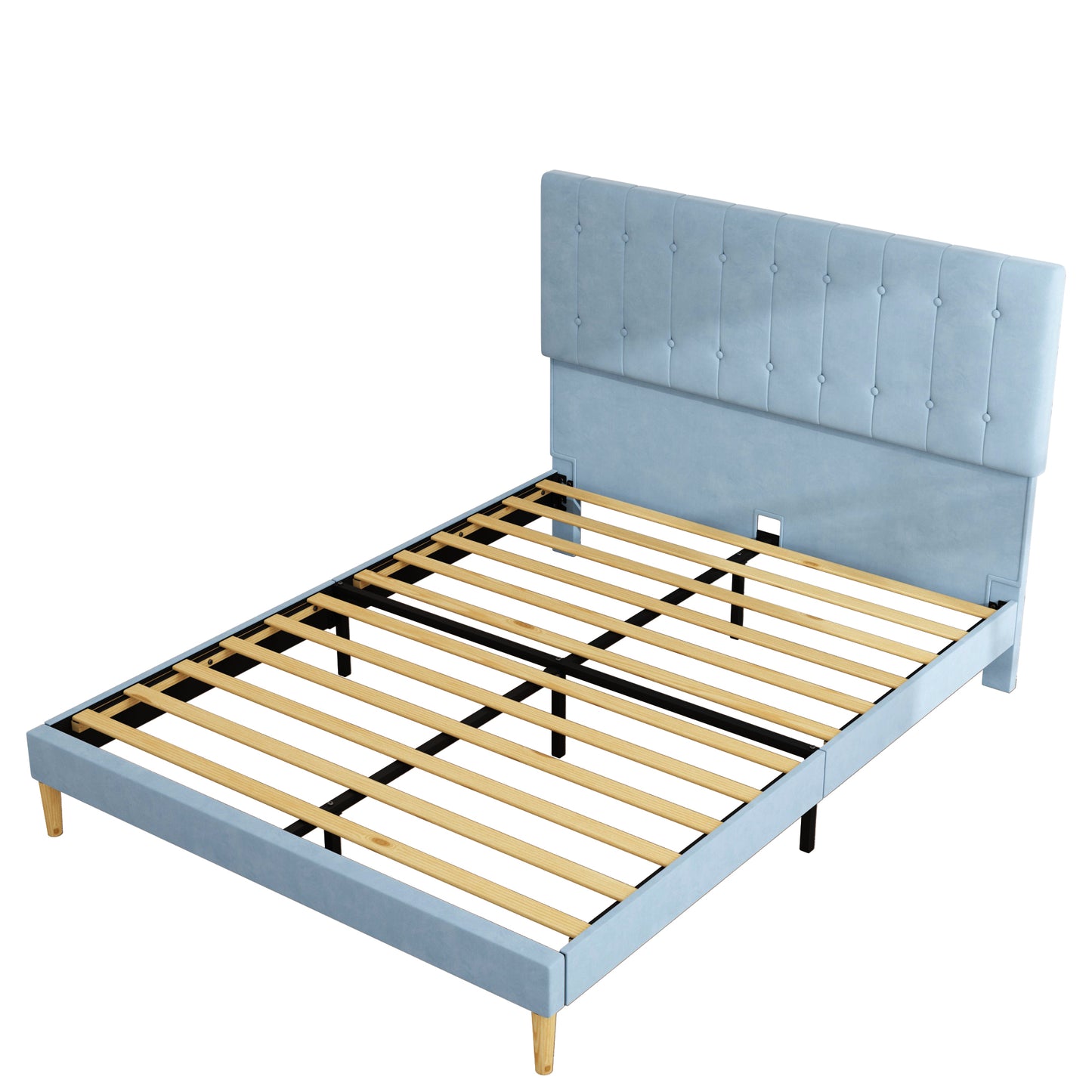 BTMWAY Full Size Bed Frame, New Upgraded Linen Fabric Upholstered Platform Bed with Button Tufted Headboard, LJC