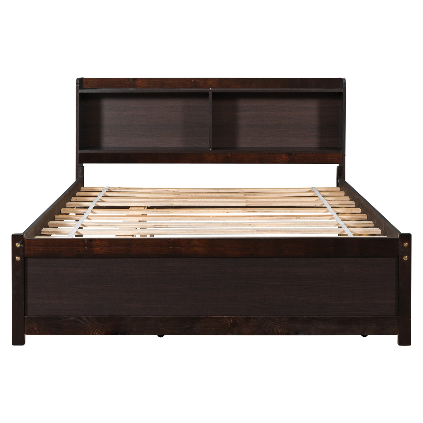 BTMWAY Full Bed with Trundle, New Upgraded Solid Wood Bed Frame, Modern Full Size Platform Bed with Headboard and Trundle Included