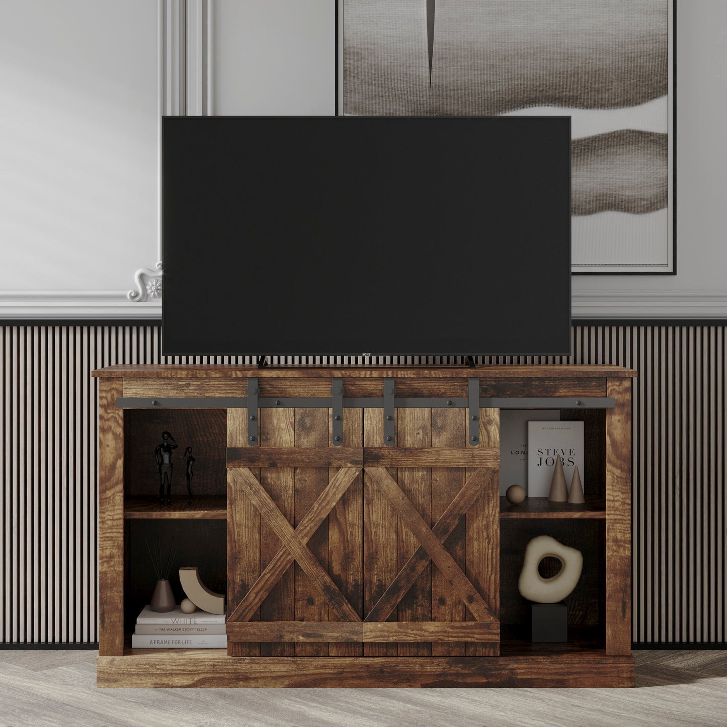 BTMWAY Farmhouse Barn Door TV Stand, LJC