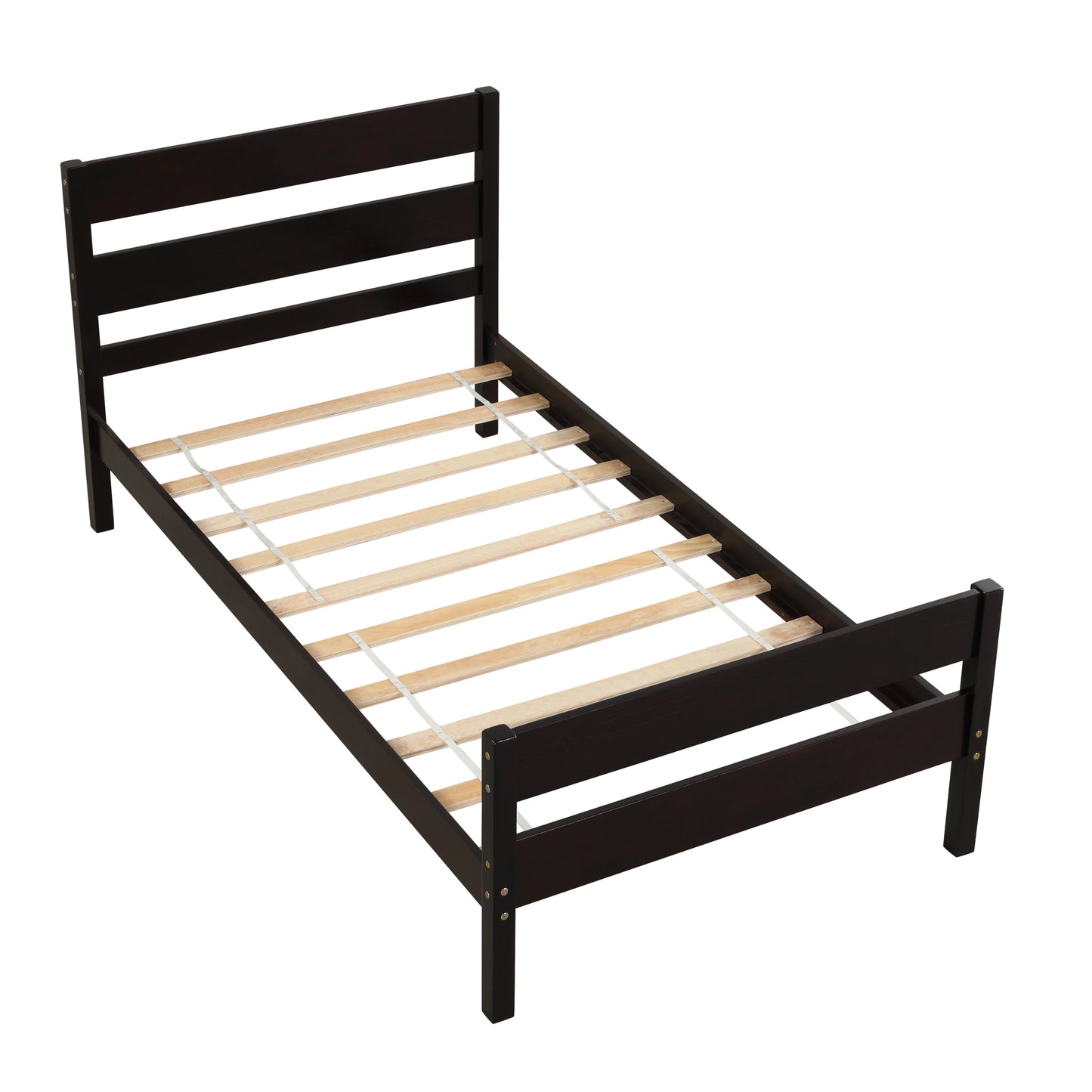 BTMWAY Wood Twin Bed Frame for Kids, Solid Wood Platform Bed Frame with Headboard and Footboard, LJC