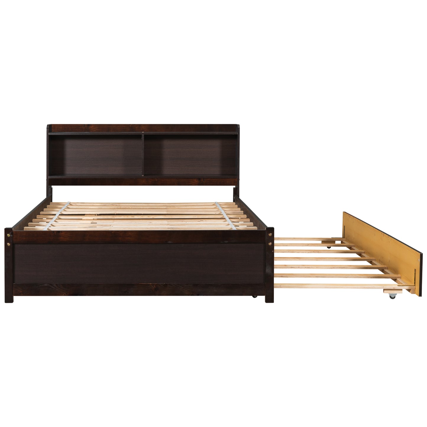 BTMWAY Full Bed with Trundle, New Upgraded Solid Wood Bed Frame, Modern Full Size Platform Bed with Headboard and Trundle Included