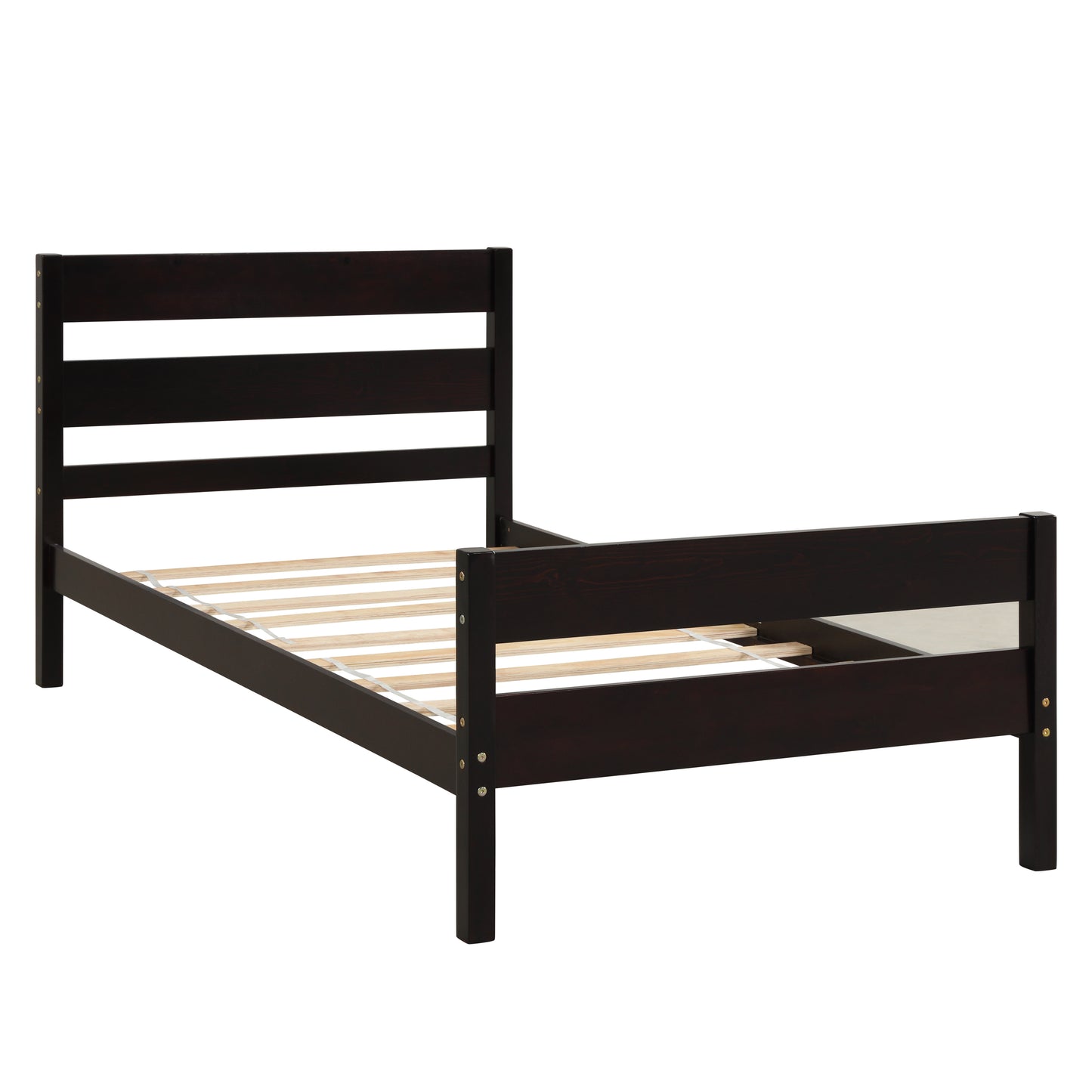 BTMWAY Wood Twin Bed Frame for Kids, Solid Wood Platform Bed Frame with Headboard and Footboard, LJC