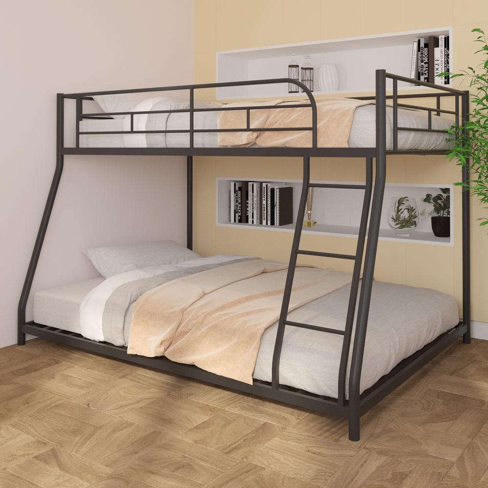 Bunk Beds for Kids Adults, BTMWAY Heavy Duty Bunk Bed Twin over Full, Black Metal Twin over Full Bunk Beds with Ladder, Guardrails, Twin over Full Low Bunk Bed for Dorms, No Box Spring Needed, R2178