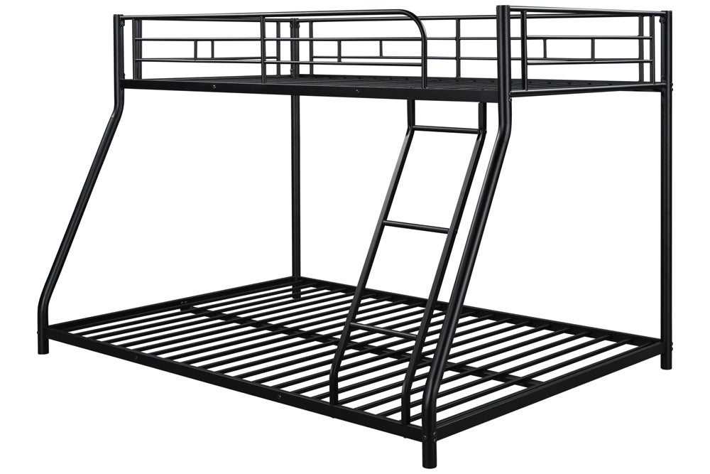 Bunk Beds for Kids Adults, BTMWAY Heavy Duty Bunk Bed Twin over Full, Black Metal Twin over Full Bunk Beds with Ladder, Guardrails, Twin over Full Low Bunk Bed for Dorms, No Box Spring Needed, R2178