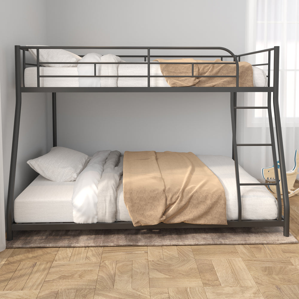 Bunk Beds for Kids Adults, BTMWAY Heavy Duty Bunk Bed Twin over Full, Black Metal Twin over Full Bunk Beds with Ladder, Guardrails, Twin over Full Low Bunk Bed for Dorms, No Box Spring Needed, R2178